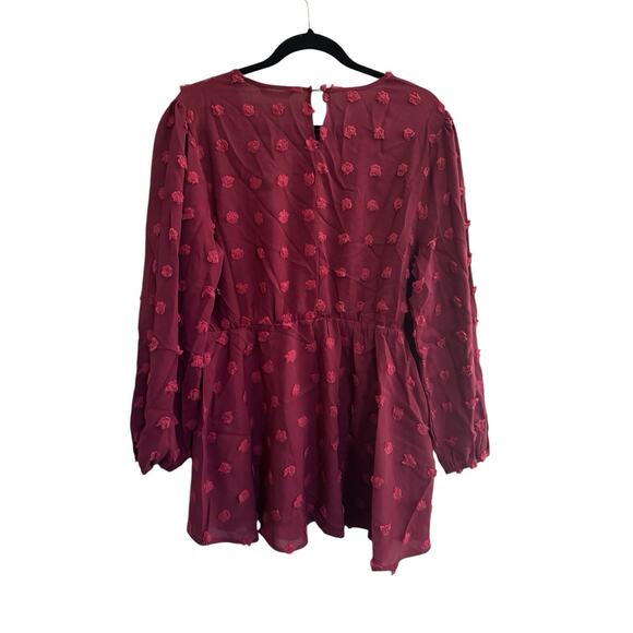 NWT BLOOMCHIC 14 16 Burgundy Tunic Top Balloon Sleeve 3D Flower Poofs #3656 - Picture 6 of 15
